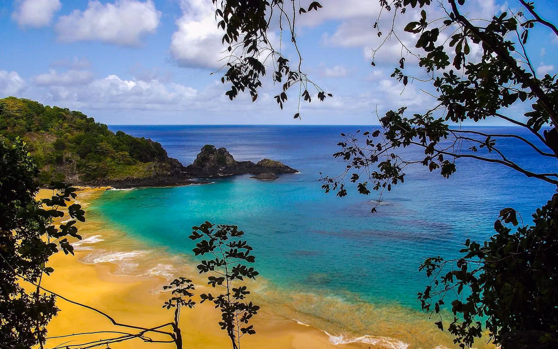 Vista aérea de praia com mar azul-turquesa
